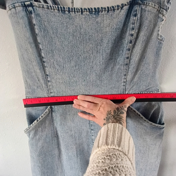 Jade By Jane Denim Jumpsuit XL Wide Leg Open Back Boho Cottagecore - Picture 11 of 13